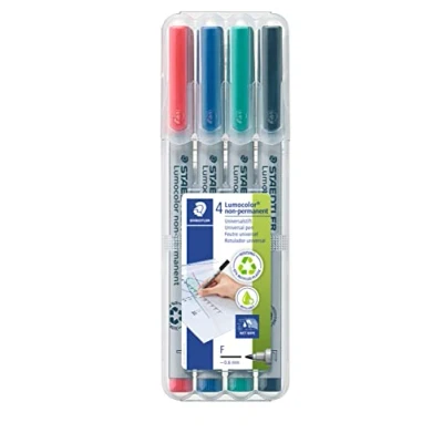 Image of Staedtler 316 WP4 Lumocolor Non Permanent Fine Pens, Pack of 4 Assorted Colours