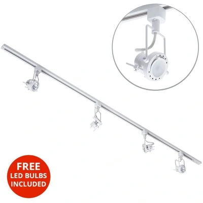 Image of Litecraft Kitchen Track Light with Greenwich Fixture &amp; GU10 LED Bulbs (White, 2M 4 Light)