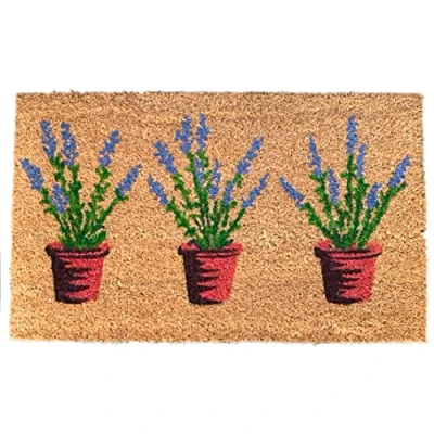 Image of Selections Coir Entrance Doormat with Lavender Lavandula Pots Design