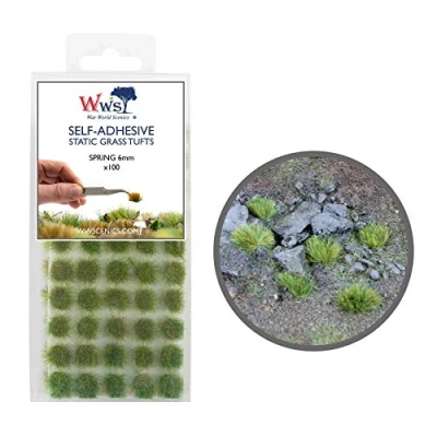 Image of War World Scenics Self Adhesive Static Grass Tufts x 100 Spring, 6mm Model Railway Wargame Scenery Railroad Modelling Diorama Miniature Hobby Tabletop