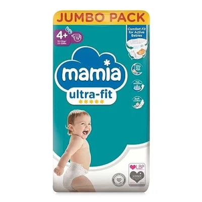 Image of Mamia Ultra fit Size 4+ Nappies 2X Jumbo 78 Pack (156 Nappies)