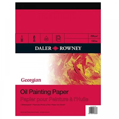 Image of Daler Rowney Georgian Oil Paper, Linen Texture, 290 gsm, 174lb, Pad, Glued 1 Side, 14 x 10in 35.6 25.4 cm, White, 12 Sheets