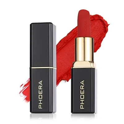 Image of Phoera Non Transfer Lipstick Waterproof, smudge proof And mask feeling weightless Pigmented Formula Long Lasting That Are Mask, Sweat, Pizza Proof. (01 Scarlet)