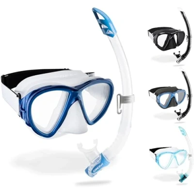 Image of Cressi Fiji &amp; Gamma Combo Set Mask Snorkel Unisex Adult, Transparent/Blue