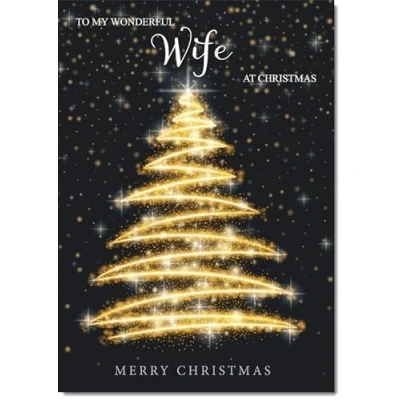 Image of doodlecards Wife Christmas Card Black and Gold Abstract Tree Large A4 Size for with Plain Envelope