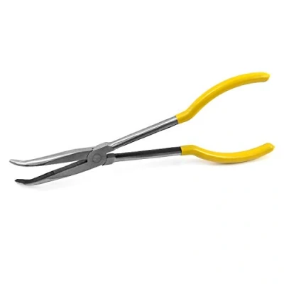 Image of QWORK® Bent Nose Pliers, Extra Long Steel Pliers with Curved, 45, 11&quot; / 280mm