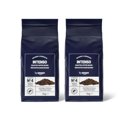 Image of by Amazon Intense Coffee Beans, 2 kg, dark roast, packages of 1 kg each Rainforest Alliance Certified