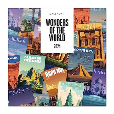 Image of Grupo Erik Wonders Of The World Calendar 2024 12&quot; x 12 Month Planner Square Wall Family Travel Nature