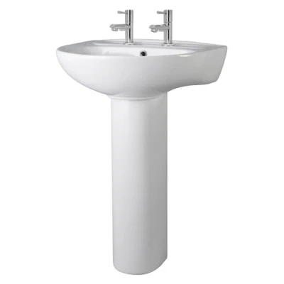 Image of Round Ceramic 2 Tap Hole Basin &amp; Full Pedestal 550mm