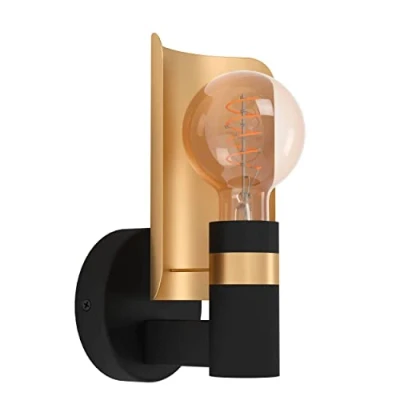 Image of EGLO Indoor wall light Hayes, vintage lamp with indirect lighting, living room and hallway lighting fixture made of metal in black brushed brass, E27 socket