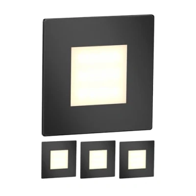 Image of ledscom.de 4 LED Stair Light/recessed Wall Light FEX for Indoors and Outdoors, Angular, Black, 85 x 85mm, Warm White