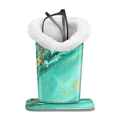 Image of Fintie Plush Lined Eyeglasses Holder with Magnetic Base Premium Vegan Leather Glasses Stand Case, Aqua Wave, One size