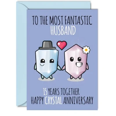 Image of Cute Crystal Anniversary Card for Husband 15 Years Together Happy 15th Wedding Cards from Wife, A5 Greeting Fifteenth Anniversaries