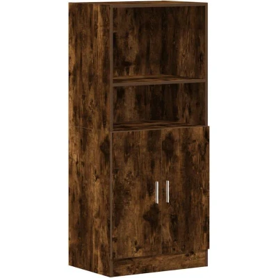 Image of vidaXL kitchen cabinet smoked oak 57x41.5x131.5 cm modern engineered wood cupboard with shelves and doors for home restaurant storage
