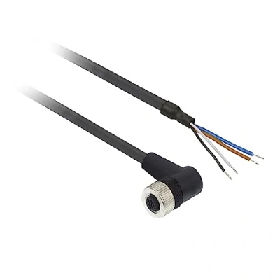 Image of Telemecanique OsiSense XU Elbow Female Cable Connector with 2 m Cable, M12, 4 Pins, A, 250 300 V AC/DC, XZCP1241L2, Black