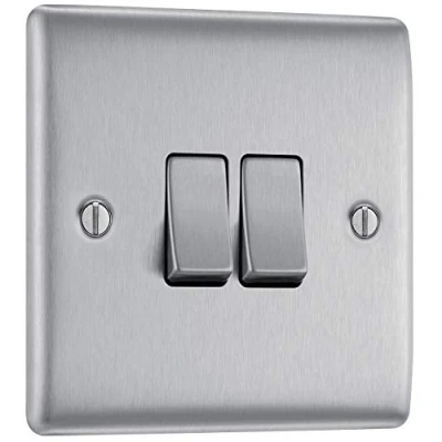 Image of British Gas BG Nexus Metal 10 AX Two Gang Way Switch NBS42 01