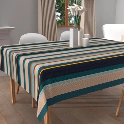 Image of Soleil d&#039;ocre, Bayaderes Square Stain Resistant Printed Tablecloth 180 x cm Blue