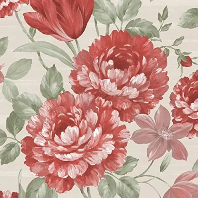 Image of Fayre Floral Wallpaper Red/Cream Muriva 194303