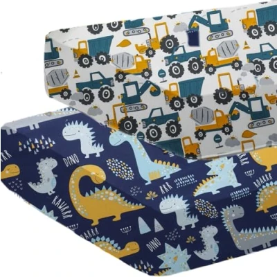 Image of 2 Pack Cot bed Fitted Sheets 120 x 60cm Bedding For Breathable Cotton Standard Crib and Toddler Mattresses Fully Elasticated Skirt Easy Care