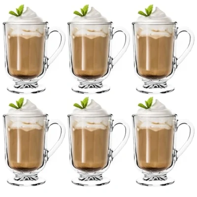 Image of KADAX Glasses, Coffee Set of 6, 300 ml, Tea Drinking Glasses for Tea, Coffee, Cappuccino, Water, Juice, Drink, iced Juice with Handle, Glass