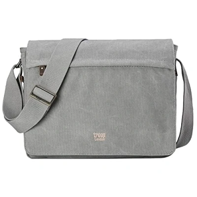 Image of Troop London TRP0240 Classic Canvas Laptop Messenger Bag 16.5 Diagonally Ash Grey