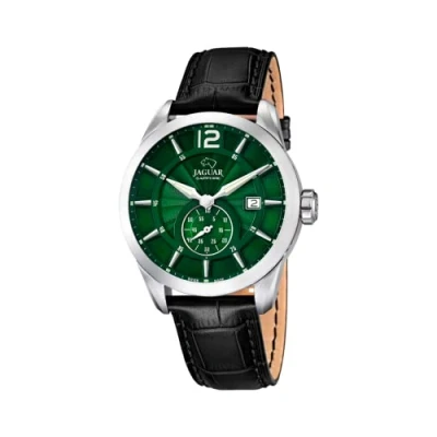 Image of Jaguar Watches J663/3 Mens Black Leather Wrist Watch, Green/Black, Strap