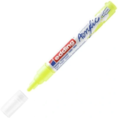 Image of edding 5100 acrylic marker medium neon yellow 1 waterproof paint round nib 2 3mm pen for drawing on canvas, art paper and wood markers pebbles