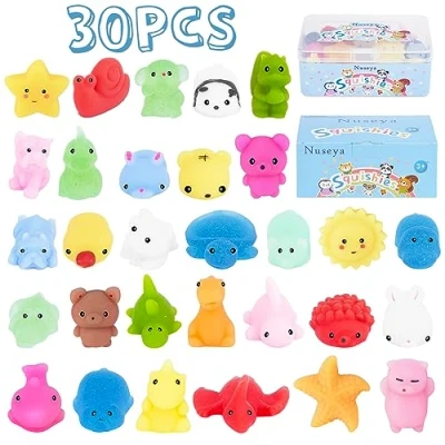 Image of Nuseya 30pcs Mochi Squishy Toys No Duplicates Fidget Gift for Kids Girl Boy Party Favor Kawaii Squishies Mini Sensory Stress Relief Birthday Classroom Prizes Goodie Bag Stuffers