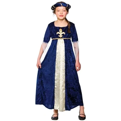 Image of Wicked Costumes Girls Tudor Princess Blue Fancy Dress Costume Large (8 10 Years)