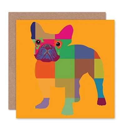 Image of Wee Blue Coo French Bulldog Multi Coloured Birthday Art Sealed Greeting Card Plus Envelope Blank inside