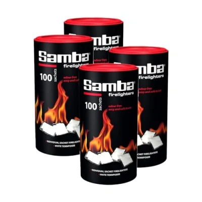 Image of 400 Samba Firestarters Firelighters Sachets Odourless Burning &amp; Easy to Light For BBQs Barbecues Wood Burner Fired Ovens Stoves Fireplaces Campfires 4 Tubes