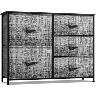 Image of Sorbus Dresser with 5 Drawers Chest Organizer Unit Steel Frame Wood Top &amp; Handle Easy Pull Fabric Bins for Clothes Storage Furniture Bedroom, Hallway, Living Room, Nursery Closet