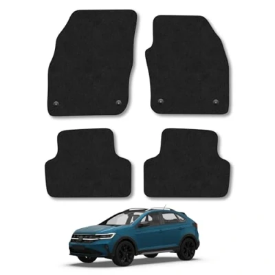 Image of Car Mats Compatible with VW Taigo (2022 ) Tailored Fit Black Carpet Floor Set Accessory Custom 4 Pieces Anti Slip Backing &amp; Binding Trim Edge