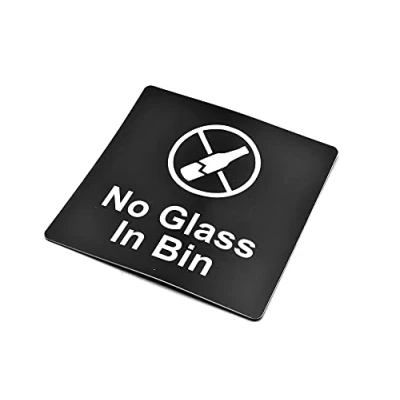 Image of No Glass In Bin Adhesive Sign, Bin/Wheelie Label, Sticker (Black)