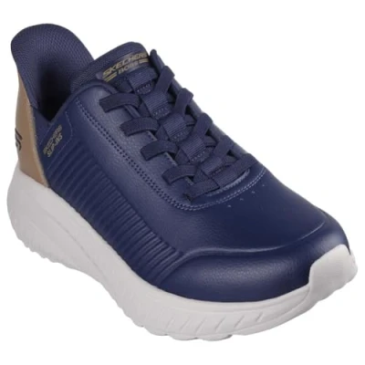 Image of Skechers Men&#039;s Hands Free Slip ins BOBS Squad Chaos Heel Preferred Sneaker, Navy Pu, 9.5 UK