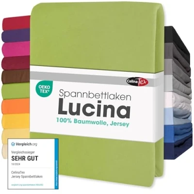 Image of CelinaTex Lucina Topper Fitted Sheet Divan Cover Cotton 2er Set 90x200 100x200 cm green