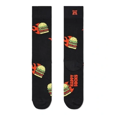 Image of Happy Socks, Crew Food Themed Socks for Men and Women, Flaming Burger Sock, Size 41 46
