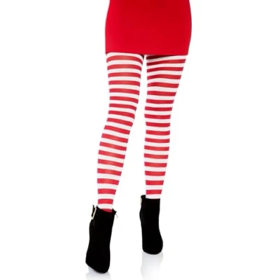 Image of Leg Avenue Nylon Stripe Tights (White/Red)