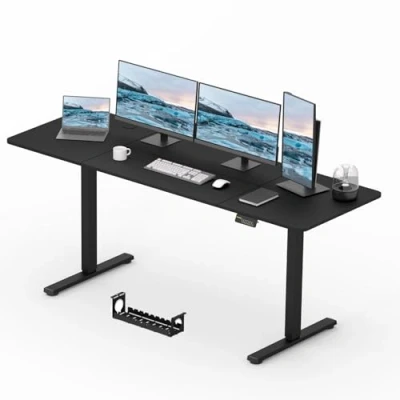 Image of FitStand Electric Standing Desk 200x80cm, Height Adjustable with Headphone Hooks, Stand Up Home Office Memory Function and Child Lock (Black Frame+ Black Desktop)