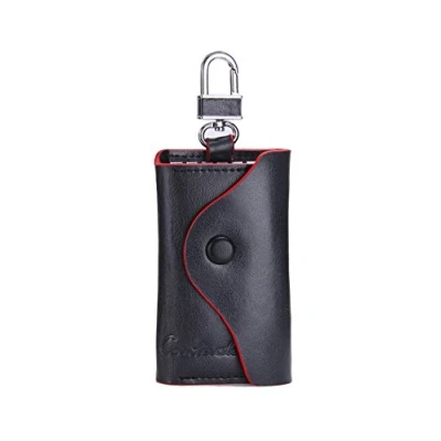 Image of Contacts Mens Genuine Leather Cowhide Car Key Case Card ID Holder Wallet Black