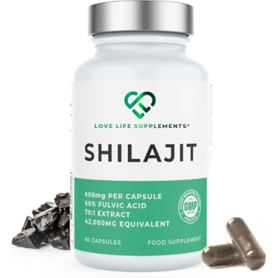Image of High Strength Shilajit Capsules, 60 x 600mg from 42,000mg Resin, 2 Month Supply, 70:1 Extract, 60% Fulvic Acid, Pure (Filler Free) Love Life Supplements