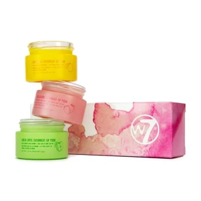 Image of W7 Sweet Dreams Overnight Lip Mask Trio Strawberry, Apple &amp; Grapefruit Flavour Gift Set Vitamin E, Aloe Vera and Grape Seed Oil For Hydrated, Full Looking Irresistible Lips 12ml