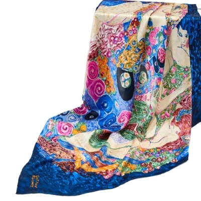 Image of Prettystern Women 35.5 inch Art nouveau Painting Silk Scarf Gustav Klimt The Virgin (blue) P650
