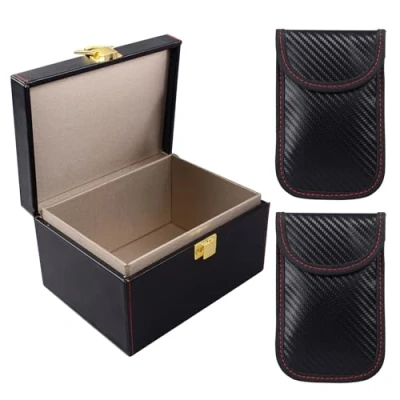Image of igadgitz home U7260 Faraday Box, Signal Blocking Box and 2 x Pouches, RFID Key Pouch Set Kit Black