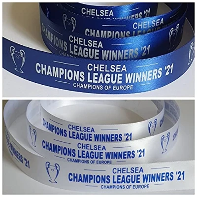 Image of Chelsea Champions League Winners 21&#039; Satin Ribbon 25mm x 1 Metre (Both Designs)