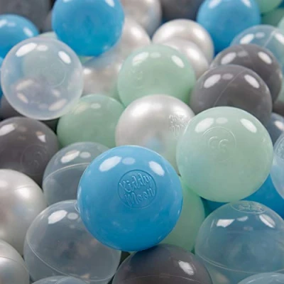 Image of KiddyMoon Soft Plastic Play Balls 200 Balls/7Cm 2.75In Multi Colour Made In EU, Pearl/Grey/Transparent/Baby Blue/Mint