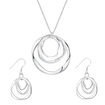 Image of KONFEN Jewellery Set for Women, Silver Plated Necklaces Earrings Set, Circle Geometry Dangle Necklace Jewelry Gift Vintage Fashion Women and Girls (Silver)
