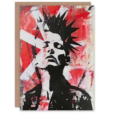 Image of Artery8 Greeting Card Red White Punk Portrait Street Art Mohawk Bold Blank For Him Or Her Birthday