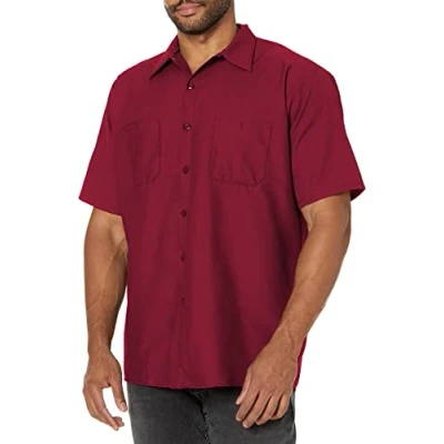 Image of Red Kap Men&#039;s Short Sleeve Industrial Work Shirt, Burgundy, Large