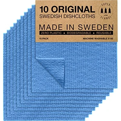 Image of SUPERSCANDI Swedish Dishcloths Eco Friendly Reusable Sustainable Biodegradable Cellulose Sponge Cleaning Cloths for Kitchen Dish Rags Washing Wipes Paper Towel Replacement Washcloths (6 Pack Black)